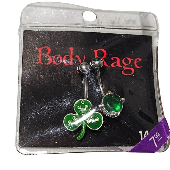 Body Rage Clover Stone 14G Belly Button Ring Jewelry Shamrock St Patricks Day - Picture 1 of 3